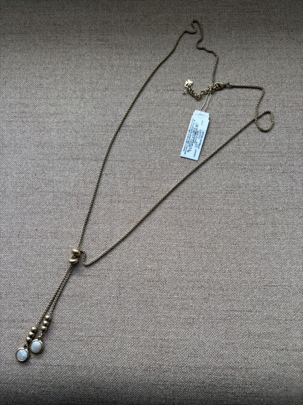 Lucky Brand Gold-Tone Sliding Tassel Necklace with White Drops